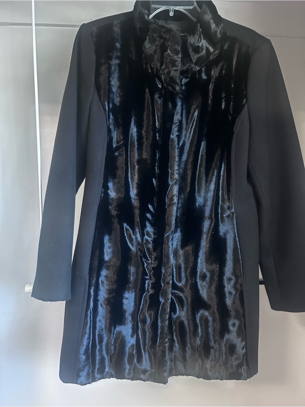 Alfani Black Long Sleeve Faux Fur Front Dress Coat